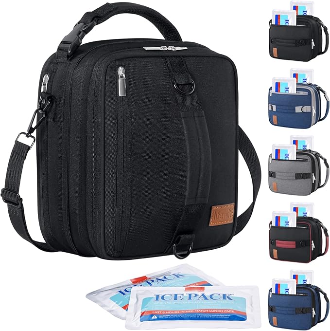 Lifewit Insulated Lunch Box for Men, Expandable Cooler Bag, Freezable Lunch Bag for Women with 2 Ice Packs and Shoulder Straps for Work Travel College, 8.2L Black