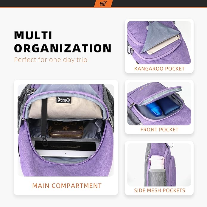 SKYSPER Sling Bag RFID Crossbody Sling Backpack Cross Body Shoulder Bag Travel Hiking Daypack for Women Men