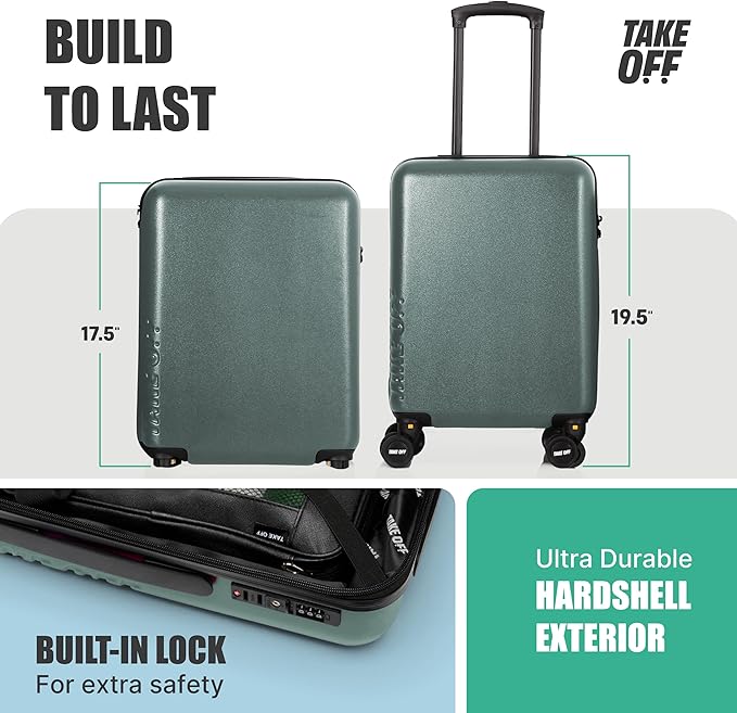Take OFF Luggage Personal Item 3.0 – 18x14x8 Underseat Carry On with Removable Wheels – TSA Lock, Hardshell Suitcase – Fits Tight Airline Size Rules – No-Fee Lightweight Travel Bag