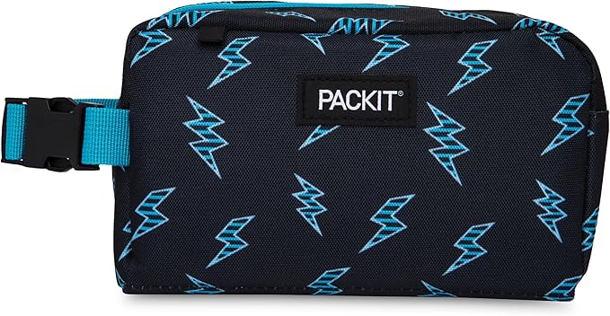 PackIt Freezable Snack Box, Striped Bolts, Built with ECOFREEZE Technology, Collapsible, Reusable, Zip Closure with Buckle Handle, Great for All Ages and Fresh Snacks on the go
