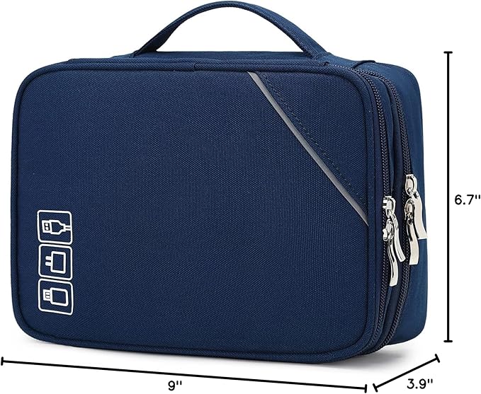 Lanola Universal Cable Organizer Electronics Accessories Cases for Cable, Charger,Power Bank, Phone, USB, SD Card,Memory Cards,Earphone,Flash Drive, Great for Travel and Business - Dark Blue