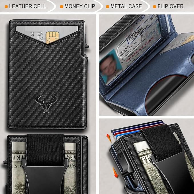 BULLIANT Men Wallet Gift Boxed,Slim Front Pocket Wallet Money Clip Card Holder 3.8"x2.7",Pop-up Access