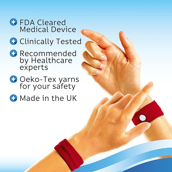Sea-band Anti-Nausea Acupressure Wristband for Motion & Morning Sickness - 1 Pair Red