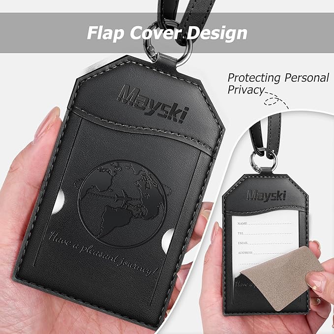 Mayski Luggage Tags for Suitcases 3 Pack Suitcase Bag Tags, TSA Approved, Metal Buckle, Bag Tags with Name ID Card Travel Essentials, Black Global