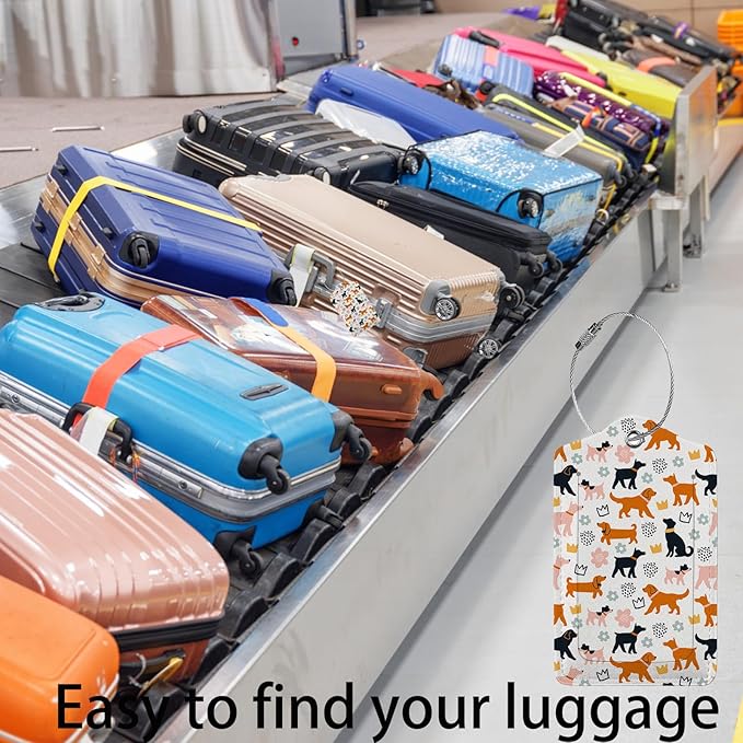 Cartoon Dogs Luggage Tags for Suitcases,2 Pack Luggage Tag, Leather Stainless Steel Loop Label Tag for Women Girl Travel Bag Suitcase