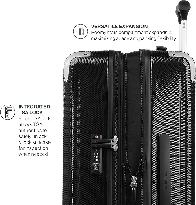 Travelpro Pathways 3 Hardside Expandable Luggage, 8 Spinner Wheels, Lightweight Hard Shell Suitcase, 3 Piece Set (21/25/28), Black Knight