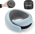 WANDER PLUS® Genuine Travel Pillow, 100% Pure Memory Foam Neck Pillow for Airplanes, Comfortable Breathable Cover, 360° Support Stowable Pillows for Sleeping, Car, Airport Travel Essentials Sky Blue