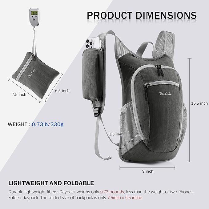 10L Small Hiking Backpack Travel Daypack Lightweight Packable Back Pack for Women Men(Iron Grey)