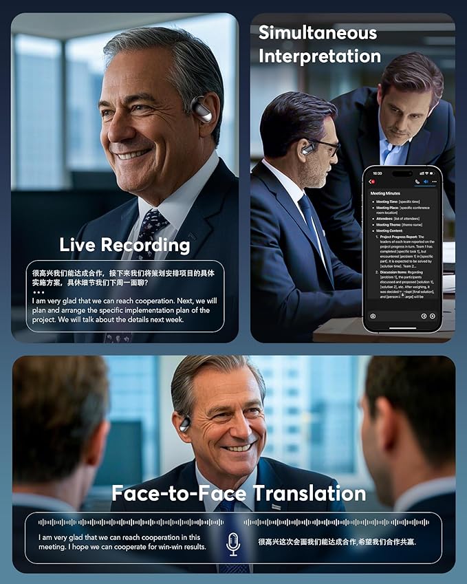 AI Translation Earbuds: Real-Time 144 Languages Translator Earphones, Audifonos Traductores Inglés Español, Bluetooth 5.4, OWS Open Ear & LCD Touch, Ideal for Travelers, Business & Language Learners