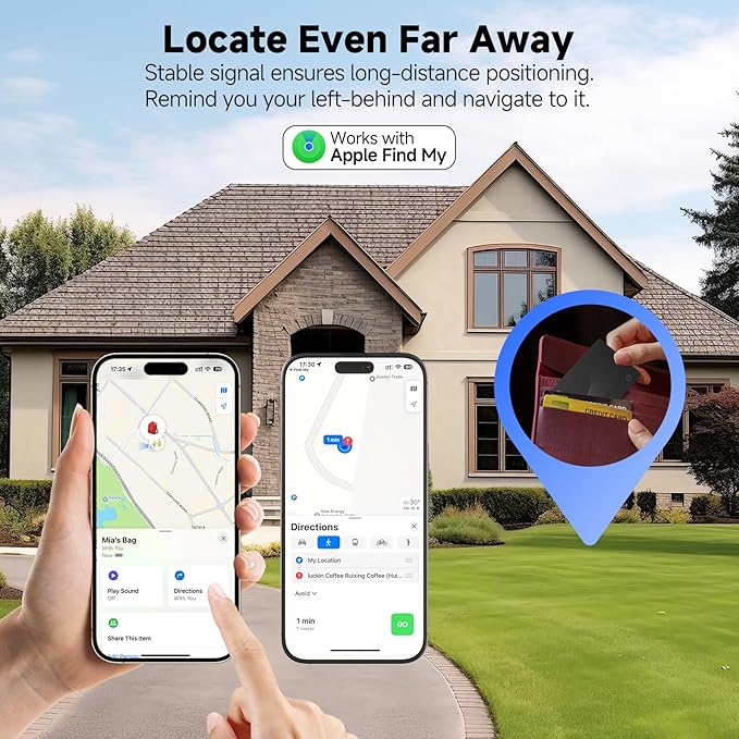 2025[Apple MFi Certified] eirix Air Tags Wallet Tracker Card Work with Apple Find My (iOS Only), Rechargeable Airtag GPS Tracker Item Locator Thin Finder for Wallet, Keys, Luggage, Bags (Black 2Pack)