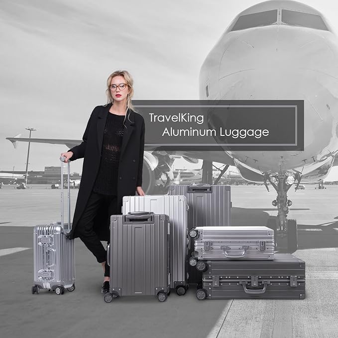 TRAVELKING All Aluminum Luggage Zipperless Hard Shell Luggage Case with TSA Lock Spinner Alloy Metal Suitcase (Silver, 28")