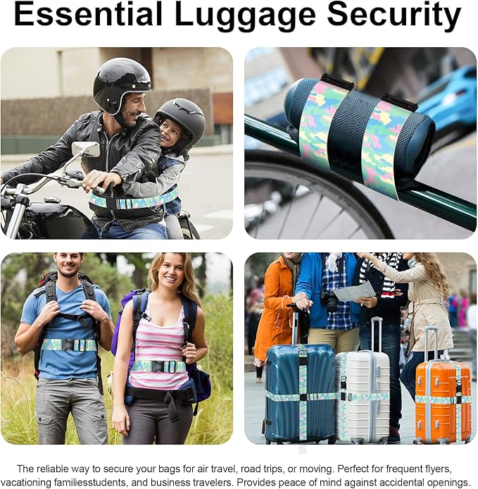 2 Pack Luggage Straps, Adjustable Cute Printing with Combination Lock Luggage Straps for Women Men Travel School Business Trips-Camouflage