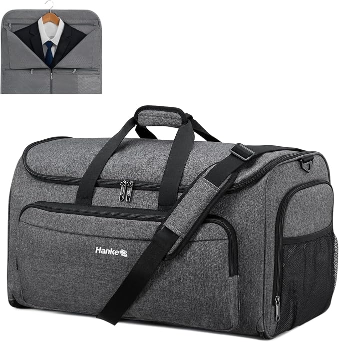 Hanke Carry on Garment Bags for Travel,Convertible Duffle Bag Luggage Bag Weekend Bag with Shoe Compartment,2 in 1 Hanging Suitcase Suit Bag for Men Women,Dark Grey