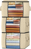 Fab totes 24 Gallons Clothes Storage, Foldable Thick Fabric Blanket Storage Bags, Containers for Organizing Bedroom, Closet, Clothing, Comforter, Organization with Handle (3 Pack,Beige)