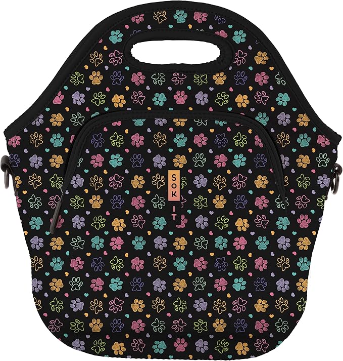 Sok It LunchTote Zippered Bag Insulated Neoprene Caddy (Furry Footprints, X-Large 6.5 Quart Lunch Tote)