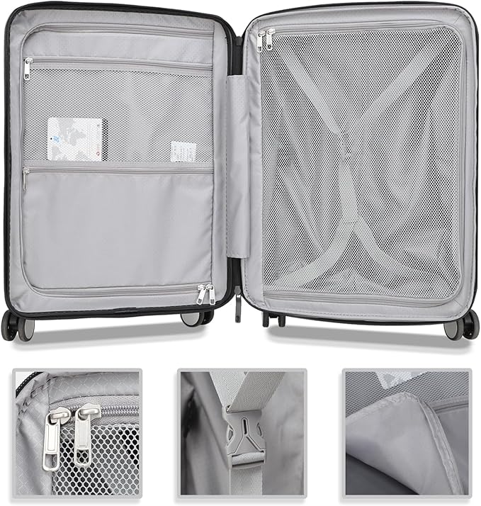 20 Inch Lightweight Expandable Carry On Luggage, PC Hardside Suitcase with Spinner Wheels & TSA Lock, Carry-on 20-Inch, Gray