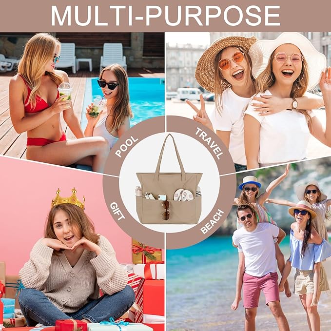 Waterproof Beach Tote Pool Bags for Women Ladies Extra Large Gym Tote Carry On Bag With Wet Compartment for Weekender Travel