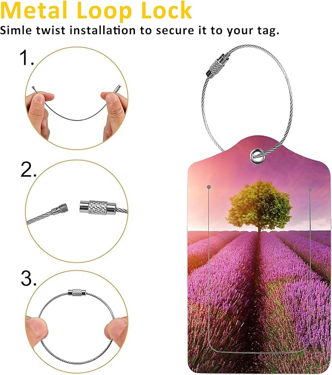 2 Pack Luggage Tags for Suitcases,Stunning Lavender Field Luggage Tag,PU Leather Id Label Luggage Tags with Stainless Steel Loop and Privacy Cover for Women Men Teens Travel