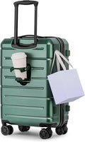KYME Hardside Carry On Luggage 22x14x9 Airline Approved with TSA Lock Hardshell 22 Inch Suitcase with Spinner Wheels Small Travel Rolling Luggage with Cup Holder for Men Women Green