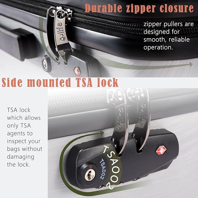 Coolife Luggage Expandable(only 28") Suitcase PC+ABS with TSA Lock Spinner 20in 24in 28in (navy, L(28IN))