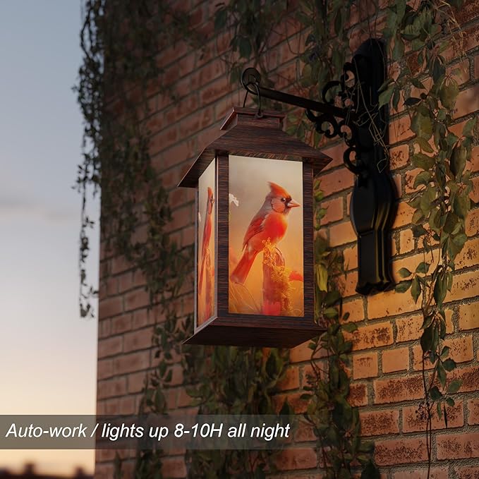 Solar Lanterns Outdoor Waterproof, Cardinal Solar Lights with LED Flickering Flameless Candle, 13'' Cardinal Gifts for Women Grandmas, Red Bird Lanterns Decor for Home Garden Patio Porch, 1 Pack