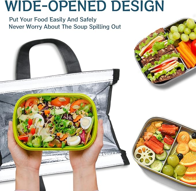 Della Gao Insulated Lunch Bag for Women Men, Waterproof Small Lunch Tote Lunch Box, Reusable Lunch Bags for Work, Party, Travel and Picnic (Black)
