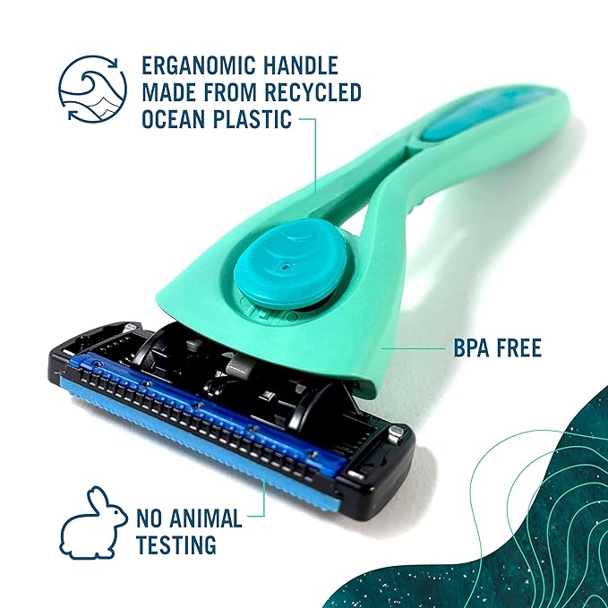 Preserve POPi Shave 5 Razor System Made with Recycled Ocean Plastic and 5-blade cartridge, Coral Pink, 1 Count