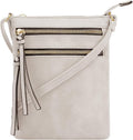 DELUXITY | Crossbody Purse Bag | Functional Multi Pocket Double Zipper Purse | Adjustable Strap | Medium Size Purse | Beige