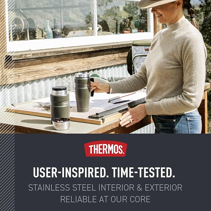 THERMOS Stainless King Vacuum-Insulated Travel Mug, 16 Ounce, Matte Stainless Steel