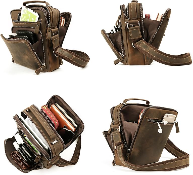 KPYWZER Genuine Leather Shoulder Bag Small Men Messenger Pack Handbag Sling Crossbody Bag Man Purse for Business