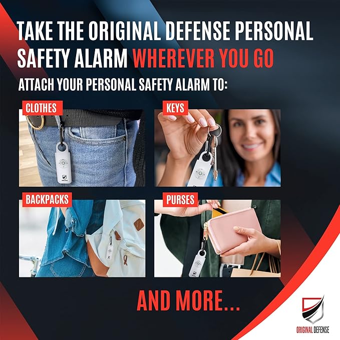 Original Defense® Siren Self-Defense Alarm (White) - 130 dB Keychain Alarm with LED Strobe Light for Women, Children, and Elderly - Police Recommended