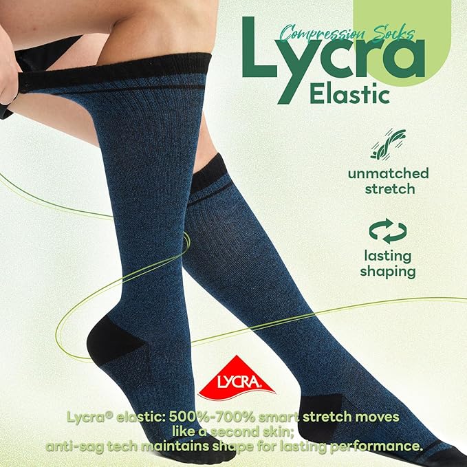 Mens Compression Socks for Men Women, 15-20 mmHg Bamboo Viscose Knee High Soft Support for Travel Daily