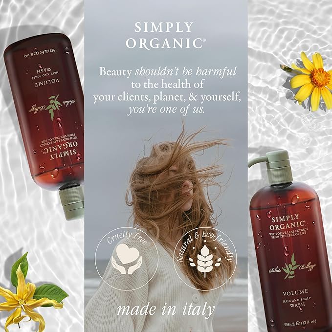 Thinning Hair Volumizing Shampoo Scalp Wash, Made in Italy, All Natural Cruelty Free Hair Care for Women & Men, Sweet Orange, Ylang Ylang, Olive Leaf Extract with Pump, 32fl oz/958 ml, VOLUME