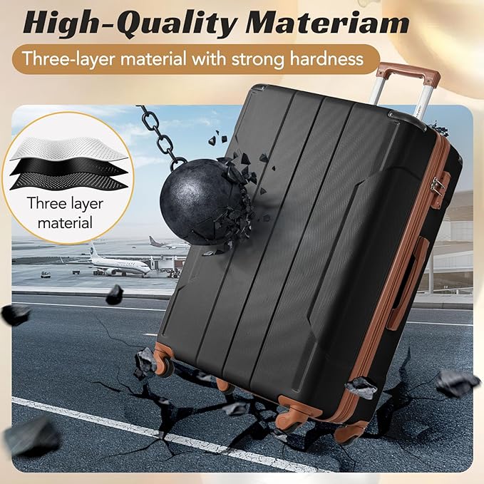 Merax Luggage Sets 2 Piece Suitcases with Wheels, Hardshell ABS Expandable and Lightweight, TSA Lock, Spinner Wheels, Carry On Luggage with Corner Guards (20 28 inch Black Brown)
