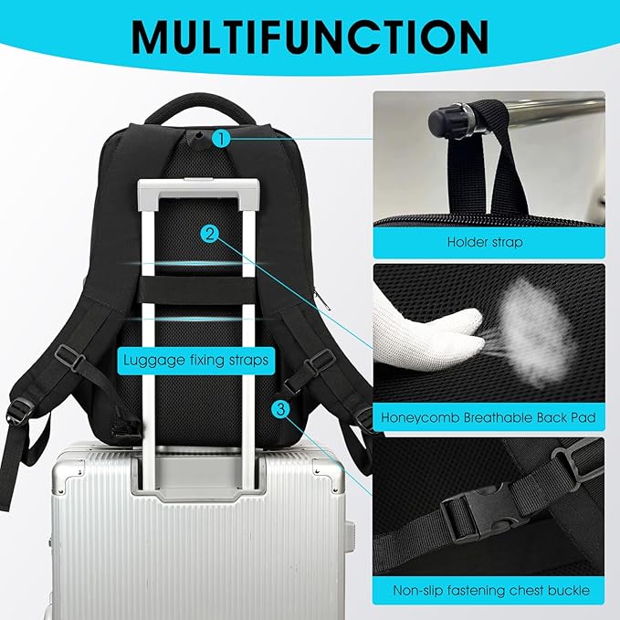 DUSLANG 15.6 Inch Laptop Backpack for Travel Water Resistant College Book bag for Men Women Laptop Bag with USB Charging Port Business Backpack,Black