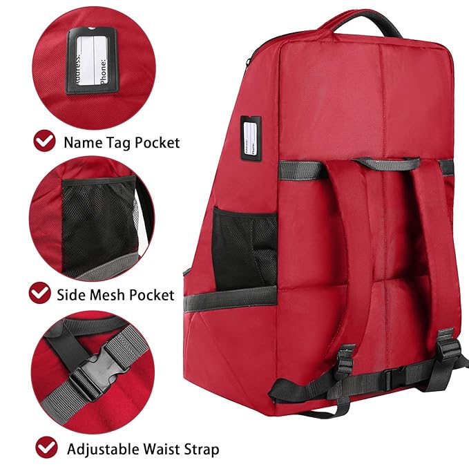 YOREPEK Car Seat Travel Bag, Padded Car Seats Backpack for Air Travel, Heavy Duty Carseat Travel Bag for Airplane, Airport Gate Check Bag (Red)