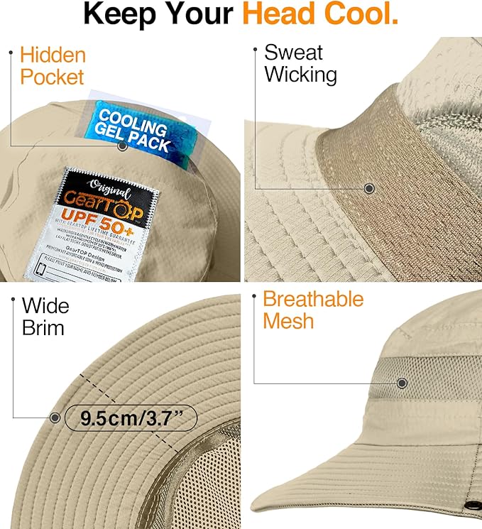 GearTOP Safari Sun Hat for Men and Sun Hats for Women UV Protection UPF 50+ Hiking, Gardening, Fishing