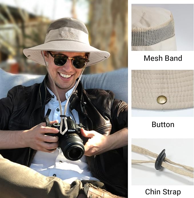 NPQQUAN Ponytail Sun Bucket Hats for Women Men Wide Brim UPF 50+ Fishing & Beach Hats