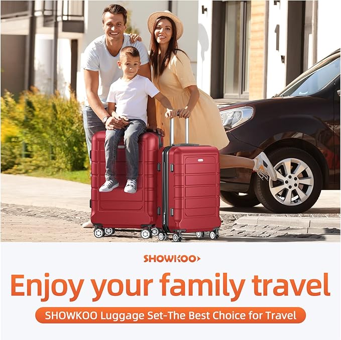 SHOWKOO Luggage Sets Expandable PC+ABS Durable Suitcase Double Wheels TSA Lock Bright Red