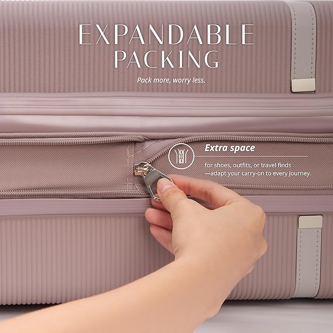 Verage Florence Hardside Carry-On Luggage with Spinner Wheels, Lightweight Expandable Suitcase with TSA Lock, Artist-Inspired Stylish Travel Luggage for Women, 20-Inch, Rose Blush