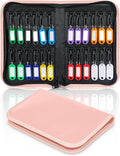 Uniclife Zippered Key Case Organizer Waterproof and Fireproof Pink Key Binder with 24 Hooks and Tags Portable Key Storage Book for Offices Real Estate Agencies Hotels and Rental Management