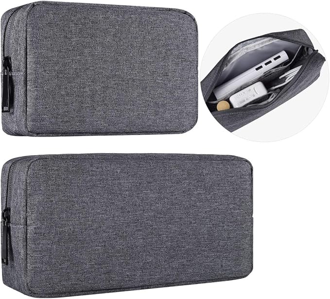 Universal Electronics Accessories Carrying Case, 2PCS Big + Small Portable Storage Pouch, Cosmetic Bag, Cable Organizer Compatible Hard Drive, Mouse, Power Bank, Adapter, Cellphone, Space Gray