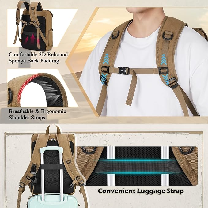 RAINSMORE Camera Bag Backpack for DSLR/SLR Mirrorless 15.6 Inch Laptop Camera Back Pack for Photographers Anti-Theft Photography Bags Case with Tripod Holder & Rain Cover, Khaki