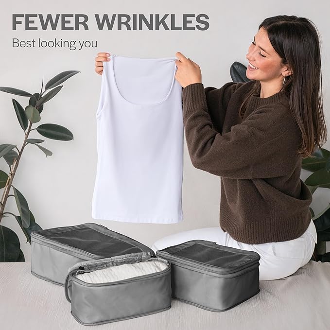 Compression Packing Cubes for Travel - Luggage Organizer Bags - Double Zipper Packing Cubes for Suitcases (2-Pack, Dark Grey)