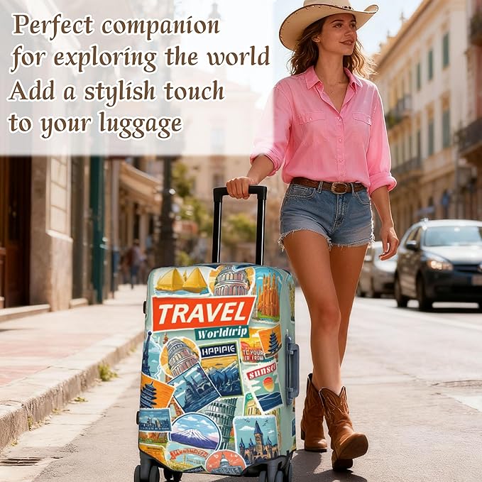 Luggage Cover, Travel Suitcase Covers, Elastic Suitcase Protective Cover, Scratchproof Luggage Protector, Washable Dustproof Trolley Case Protector Fit 22-28 Inch (yb, M（22-24inch suitcase）)