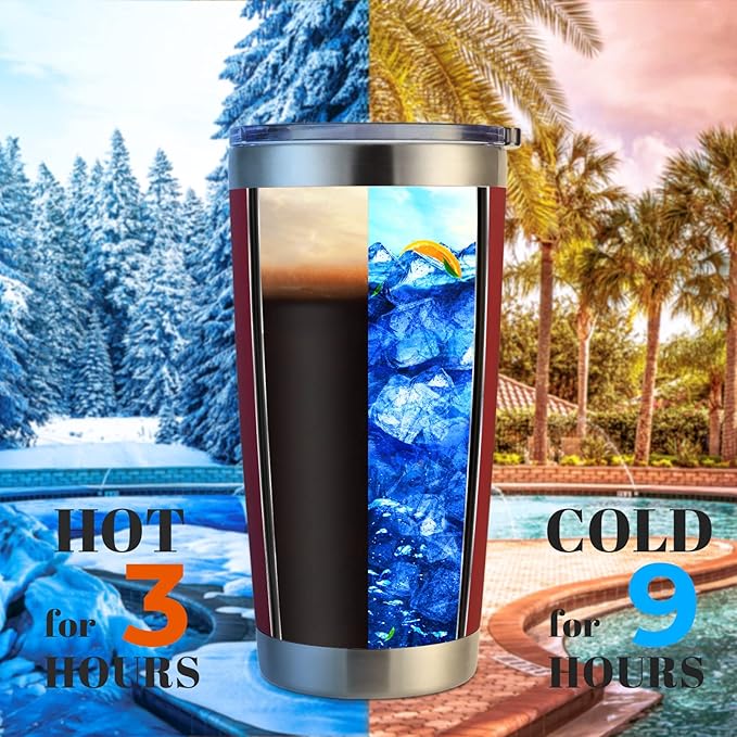 DOMICARE 20oz Stainless Steel Tumbler Bulk with Lid, Double Wall Vacuum Insulated Travel Mug, Powder Coated Coffee Cup (Powder Red, 8)