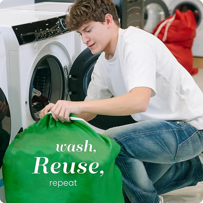 Handy Laundry Nylon XL - Large Capacity with Locking Drawstring, Machine Washable, Fits Laundry Baskets or Hampers, Holds 3 Loads of Clothes - Green (Pack of 2)