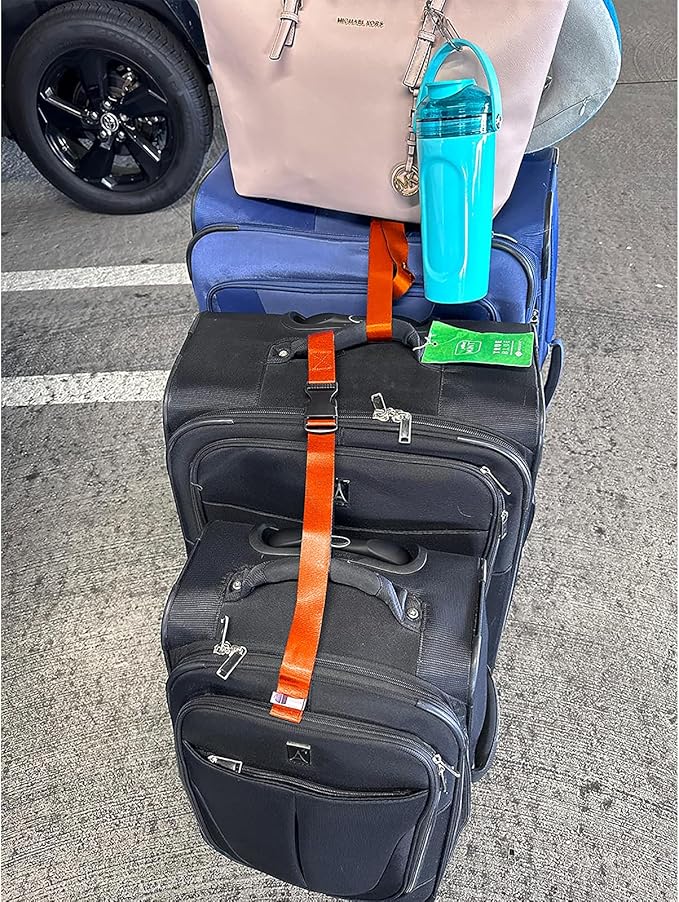 4Pack Luggage Straps Add Bag Luggage Straps to Connect Two Suitcases, Adjustable Luggage Belt Connector for Carry On, Travel Attachment Accessories for Connect Your 3 Luggages, Orange