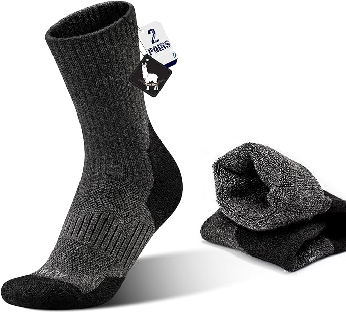 Alpaca Wool Hunting Socks 2 pairs for Men Women, Thermal Warm Compression Thick Winter Cushioned Hiking Boot Moisture Wicking