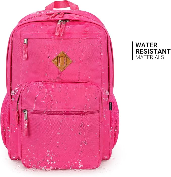 ZORFIN 26L Backpack for College, and Travel: Water Resistant Bookbag - Hotpink